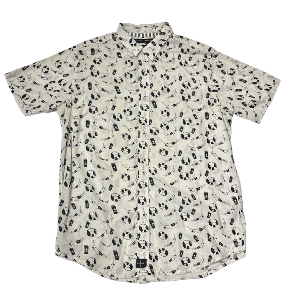 Tavik Visionaries Black & White Summer Swim Print Short Sleeve Button‎ Up Shirt